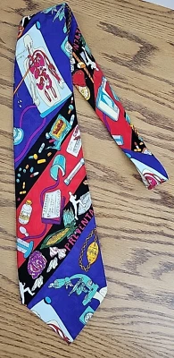 Nicole Miller Printed 100% Silk Tie 1994 Preventative Medicine Medical Theme - Image 1 of 4