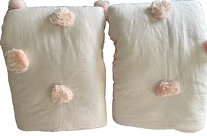 Pair Pottery Barn Teen Crinkle Puff Shams Standard Blush Pale Pink Pom Pom - Picture 1 of 4