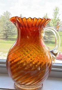 Vintage Antique Northwood Carnival Marigold Swirl or Stripe Pitcher 9.5” T EUC - Picture 1 of 10