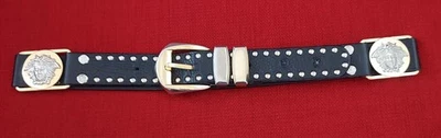 1991/92 GIANNI VERSACE COUTURE Black Leather Studded Medusa Head Belt - Image 1 of 3