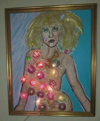 Lady Gaga con cable arte pop original mezcla ligera mediana pintura firmada Gallick Foto 1 de 4