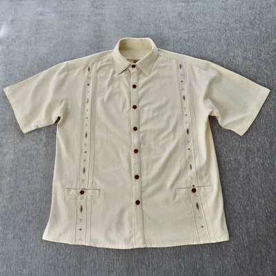 Yessica Basulto Guayabera Shirt Mens XL Beige Cotton Embroidered Mexican Casual - Image 1 of 4