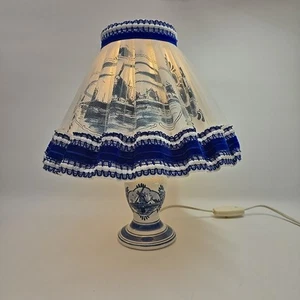 Vintage Genuine Delft Holland Lamp With Matching Shade Blue White Hand Painted - Picture 1 of 17