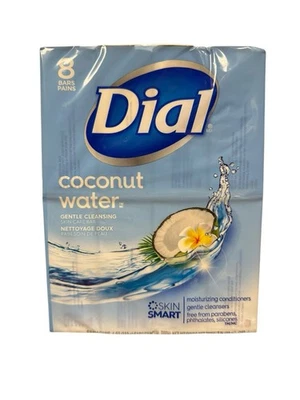 (1) Dial Barra de agua de coco Jabón Piel Limpieza suave 4 onzas, paquete de 8 barras Foto 1 de 2