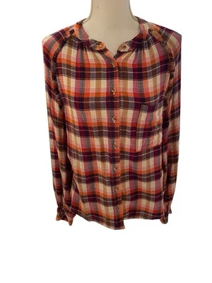 Camisa Anthropologie Pilcro Feminina Tamanho Pequeno Berry Xadrez Breezy Botão para Baixo - Imagem 1 de 4