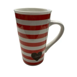 Starbucks 2017 Red & White Striped Coffee Mug Cup Brown Heart Love 16 oz.  - Picture 1 of 3