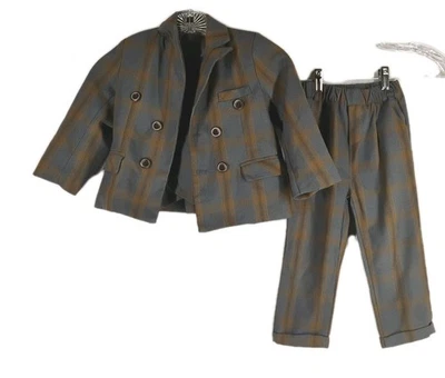 Hecho a mano Vintage 3T 4T Niños 3 piezas Traje Chaleco Blazer Chaqueta Pantalones Azul Marrón DEFECTUOSO Foto 1 de 4