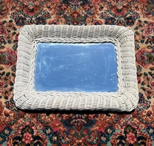 VTG Shabby Chic White Wicker Wood Frame BOHO Coastal Grannycore Cottage Mirror - Picture 1 of 10