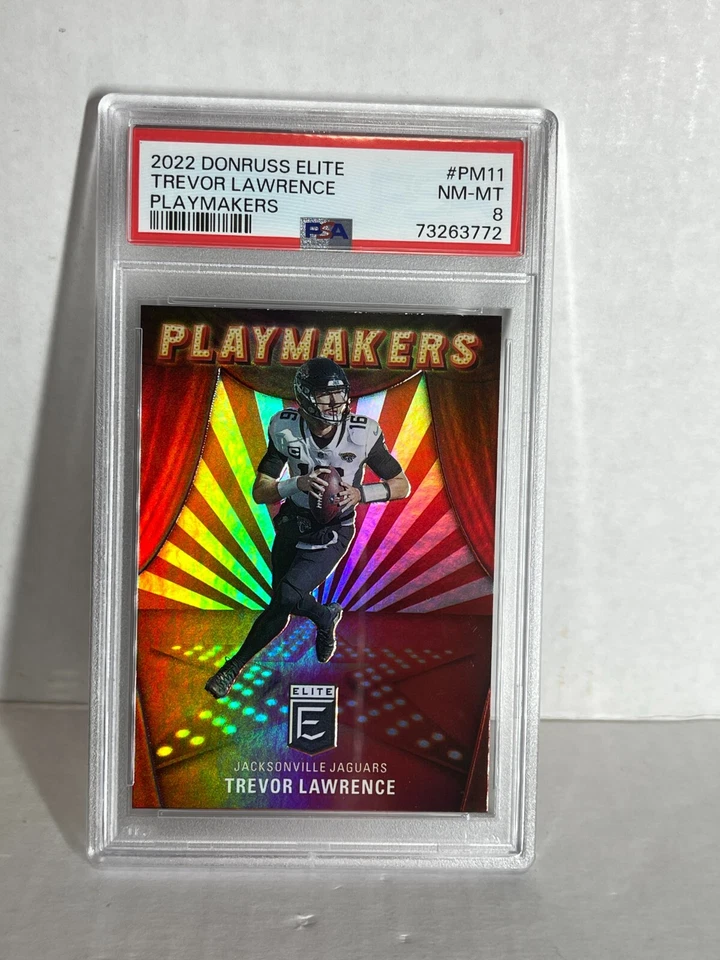 2022 Panini Donruss PLAYMAKERS HOLO TREVOR LAWRENCE JAGUARS PSA 8 - Image 1 of 1