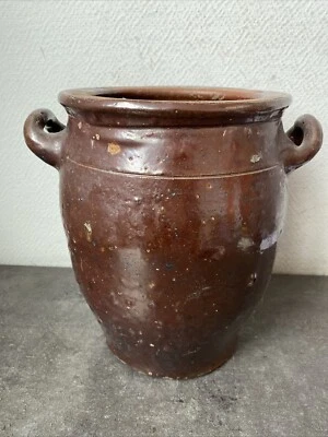 Ancien Gros Pot En grès Marron Deco  - Photo 1/4