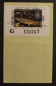 1980 Michigan Trout & Salmon Stamp on Annual Non-Resident Fishing License - Picture 1 of 3