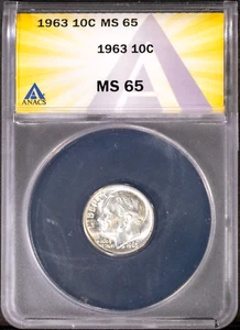 1963 10C Silber Roosevelt Head Dime MS 65 ANACS # 7622507 + Bonus - Bild 1 von 2