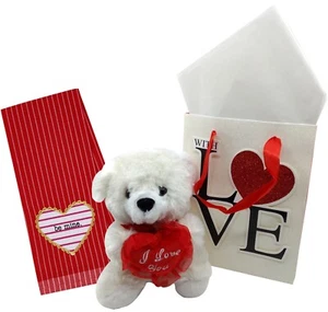 Valentine Kitchen Towel Red with Paper Bag Valentine's Day Teddy Bear Set of 4 - Picture 1 of 4