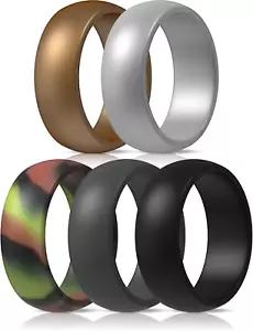 Thunderfit Silicone Wedding Rings for Men, 5 Rubber Engagement Bands 8.7Mm Wide - Picture 1 of 12