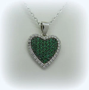 Collana ciondolo cuore verde e contorno argento 925 - Foto 1 di 2