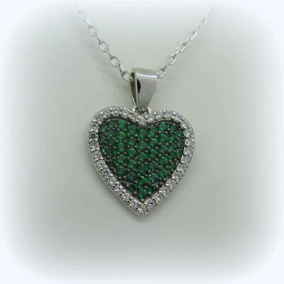 Collana ciondolo cuore verde e contorno argento 925 - Immagine 1 di 2