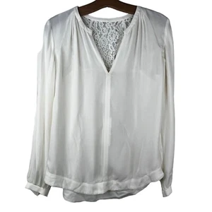 Rebecca Taylor Blouse Size 6 V Neck Long Sleeve Silk Lace Back White Formal New - Picture 1 of 11