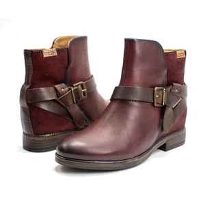 Women Pikolinos Boots Leather Ordino Casual Ankle Boots - Garnet Red Leather - Picture 1 of 6