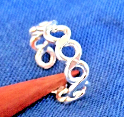 SILVER TOE RING 925 STERLING SILVER ADJUSTABLE BAND PINKY MIDI RING GIRL Womens - image 1 of 4