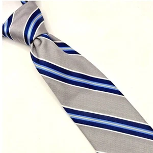 Vintage Chaps Ralph Lauren Tie 100% Silk Repp Necktie Silver Blue Stripe luxury - Picture 1 of 4