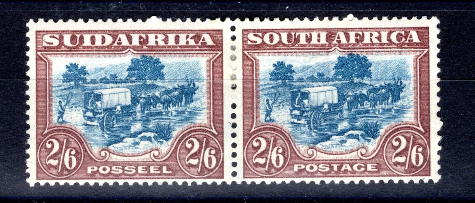 Sudáfrica 1944 sg 49b 2/6 marrón y azul par fino LM cat £26 i Foto 1 de 1