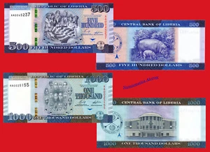 LIBERIA 500 y 1000 Dollars dolares 2022 (2023) Serial AA Pick NEW  SC / UNC - Picture 1 of 1
