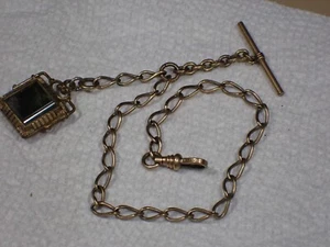T-Bar Gold Filled Pocket Watch Chain Twisted links 12" 2 Color Stone Fob - Picture 1 of 7