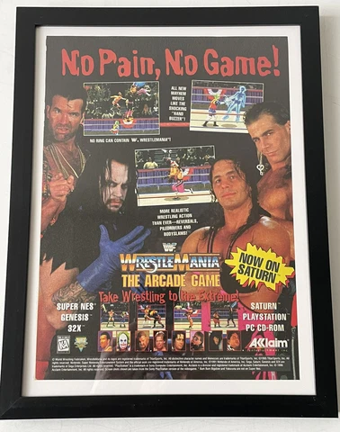 Vintage 1995 WWF Wrestlemania Arcade Game Framed Ad Poster Super Nintendo 9x12" Cover