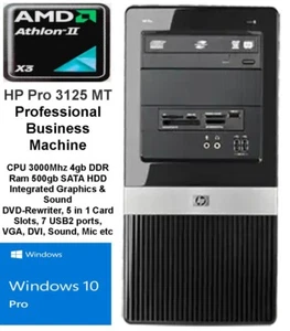 HP Pro 3135 Microtower Business PC AMD Athlon II 3000Mhz Pro X3 Win 10 Installed - Picture 1 of 3