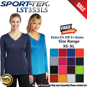 Sport-Tek LST353LS Womens Long Sleeve Dri-Fit PosiCharge V Neck Workout T-Shirt - Picture 1 of 17