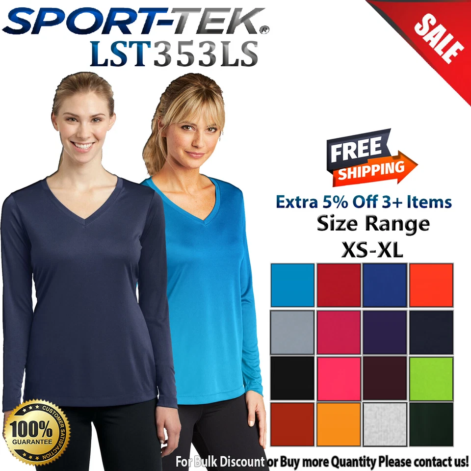 Camiseta de entrenamiento Sport-Tek LST353LS para mujer manga larga Dri-Fit PosiCharge cuello en V Foto 1 de 1