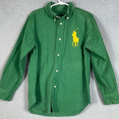 Ralph Lauren Youth Boys Size 6 Green Button Up Shirt Large Yellow Horse - Image 1 of 4