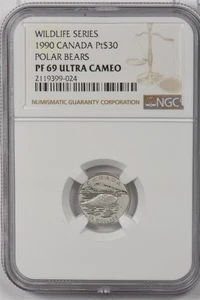 Canada 1990 $30 platinum NGC Proof 69UC Polar bear.0.1oz platinum. Wildlife seri - Picture 1 of 2