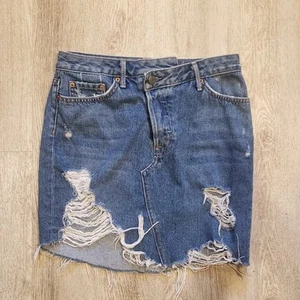 GRLFRND Payton denim Asymmetrical distressed mini skirt in long distance 25 - Bild 1 von 8