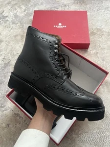 Bota Grenson Fred Brogue en Cuero Negro con Suela Goodyear Reino Unido Talla 11,5 NUEVA - Imagen 1 de 11