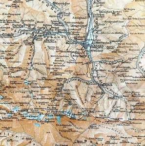 Map Bagneres And Venasque Southern France Rare 1914 Lithograph WW1 Era WHBS - Picture 1 of 2