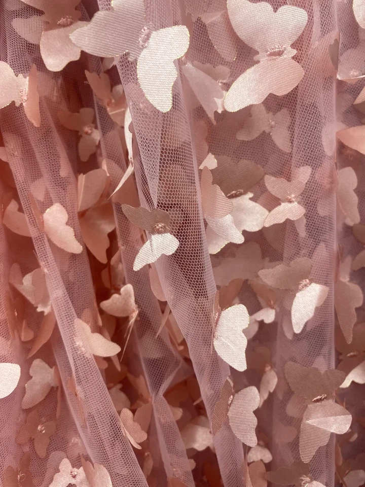 Vestido de noiva Dusty rose tafetá 3D borboleta transparente 58" largo tecido por jarda - Imagem 1 de 1