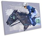 Jockey Horse Racking Print Single Canvas Wall Art Picture Grey