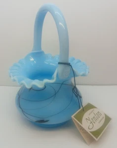 Vintage Fenton 8957 Robert Barber Collection Turquoise 'Hanging Hearts' Basket - Picture 1 of 8