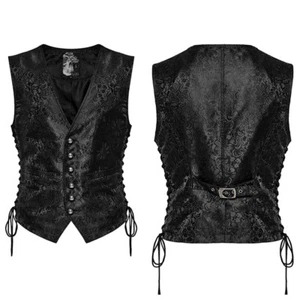 PUNK RAVE Men Black Steampunk Gothic Vampire Visual Jacquard Vests Waistcoat - Picture 1 of 19