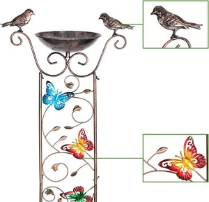 Bird Bath with Trellis Plants Outdoor Freestanding Butterfly Garden Feeder Bowl - Picture 1 of 8