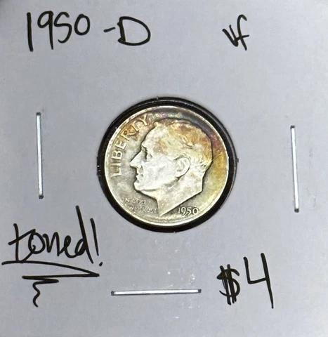 1950 D Roosevelt Dime VF Toned Cover