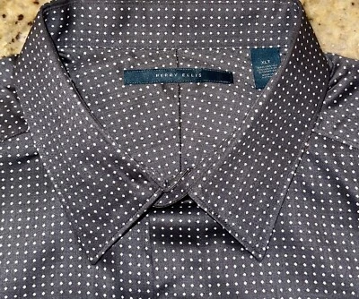Perry Ellis Men’s Dark Gray Polka Dot Long Sleeve Button Front Shirt Size XLT - Image 1 of 3