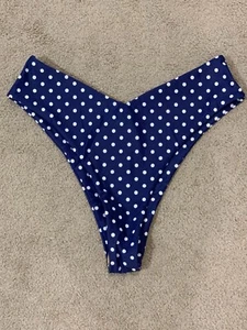 High Waist Cheeky Bikini Tankini Swimsuit Bottom Women sz Large Blue Polka Dot - Picture 1 of 14