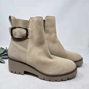 BLONDO Waterproof Dahlia Cream Suede Boots Booties Ankle Buckle 9M - Picture 1 of 13