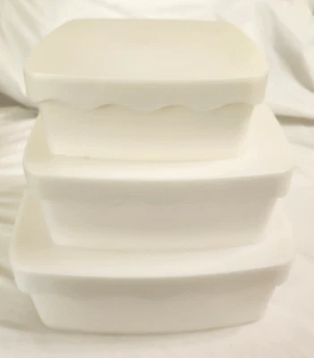 Set 3 White Nesting Square Plastic Organizer Boxes Storage Container Lid Stack - Image 1 of 4