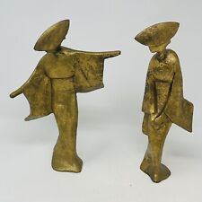 James Mont Geisha Sculptures Gold Cast Iron Dancing MCM Modern Figures Set Of 2