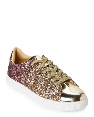 New Women's Iridescent Glitter Lace Up Fashion Sneaker Booties Shoes Gold/Purple - Image 1 of 4