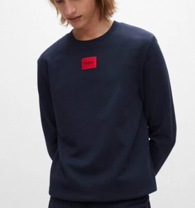 Hugo Mens Sweatshirt Diragol 212 Cotton Terry Crew Neck Sweat in Navy Blue - Picture 1 of 8