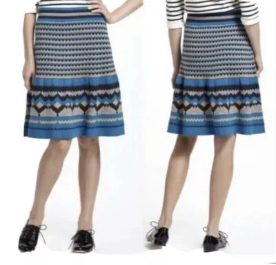 Anthropologie девочек из Savoy юбка свитер синий геометрический Mesa Aztec Sz маленький - Изображение 1 из 4
